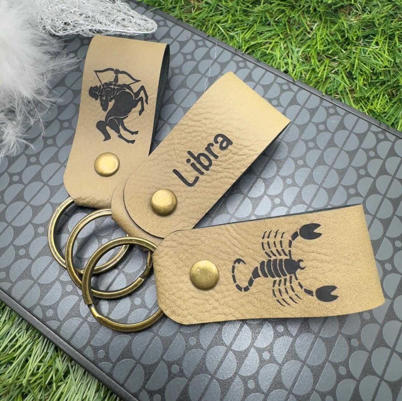 star sign zodiac horoscope custom leather keyring