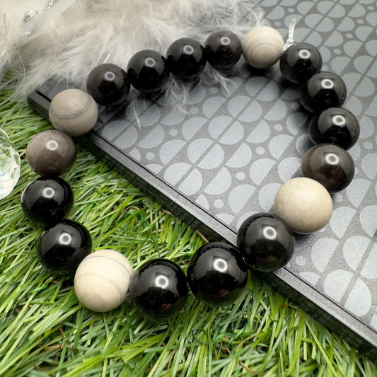 Obsidian black crystal stone bracelet