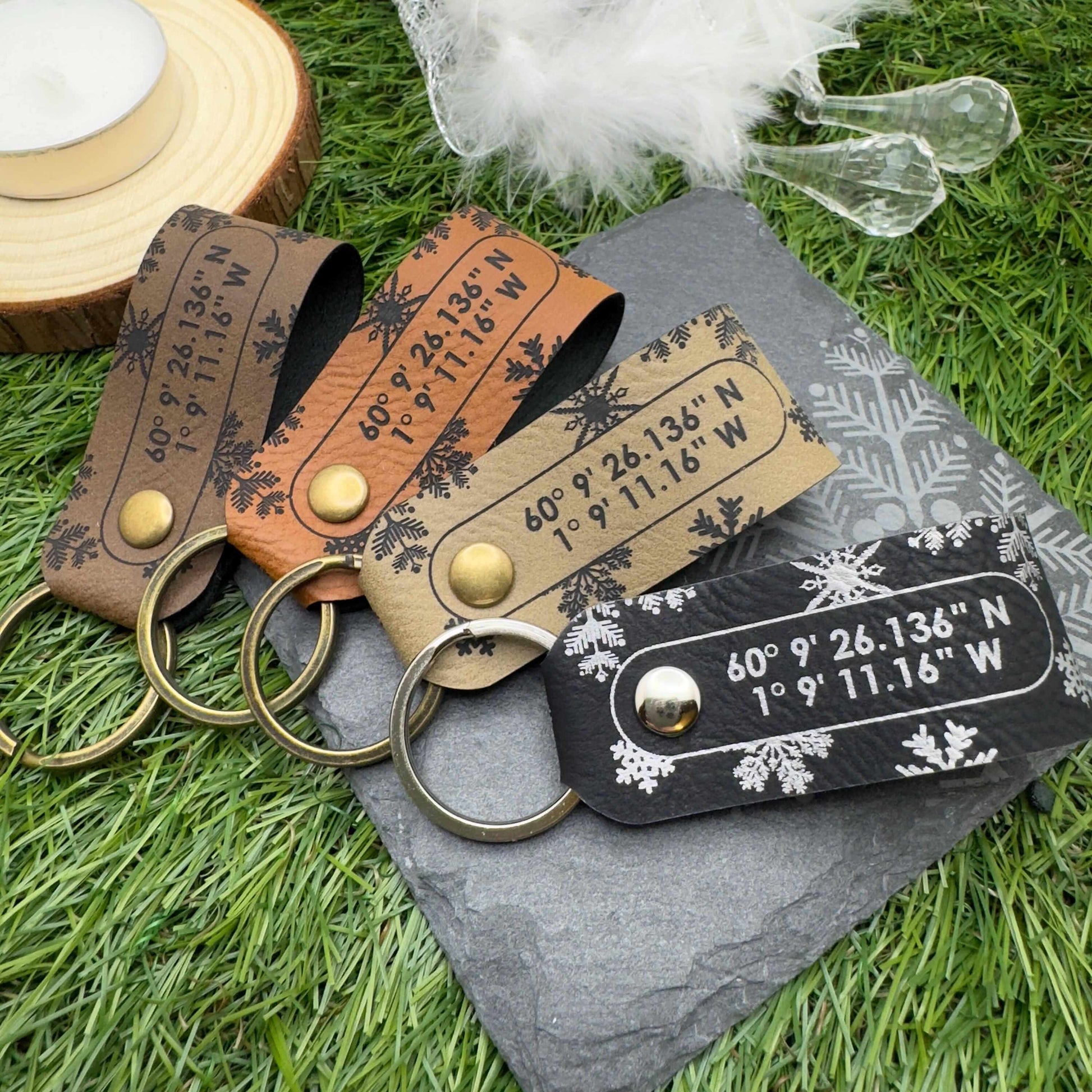 GPS Coordinates Keyring Personalised Vegan Leather Keychain GPS Location Keyring Coordinates Gift For Her Gift for Him Anniversary Keepsake
