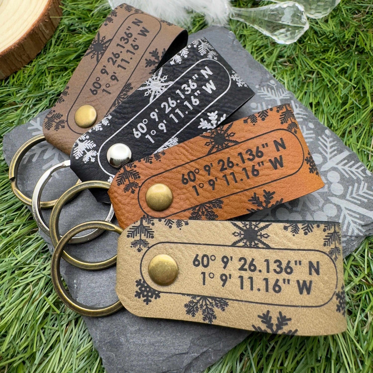 GPS Coordinates Keyring Personalised Vegan Leather Keychain GPS Location Keyring Coordinates Gift For Her Gift for Him Anniversary Keepsake