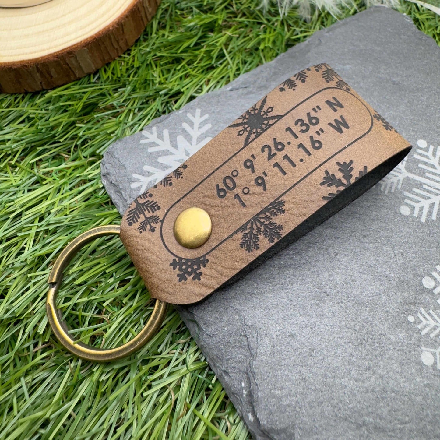 GPS Coordinates Keyring Personalised Vegan Leather Keychain GPS Location Keyring Coordinates Gift For Her Gift for Him Anniversary Keepsake