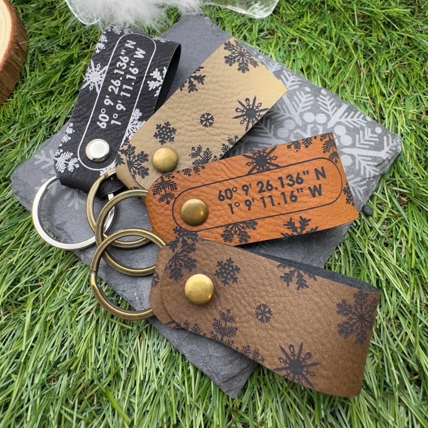 GPS Coordinates Keyring Personalised Vegan Leather Keychain GPS Location Keyring Coordinates Gift For Her Gift for Him Anniversary Keepsake