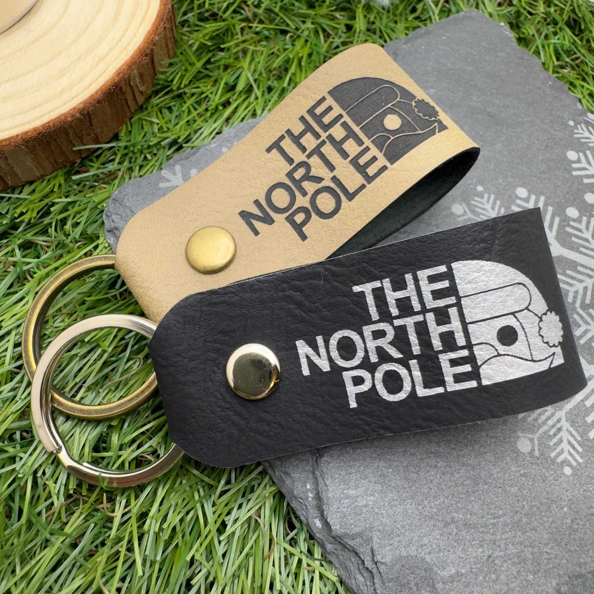 The North Pole Christmas Keyring Vegan Leather Xmas Gift for Him & Her Stocking filler Secret Santa gift Personalised leather Keychain