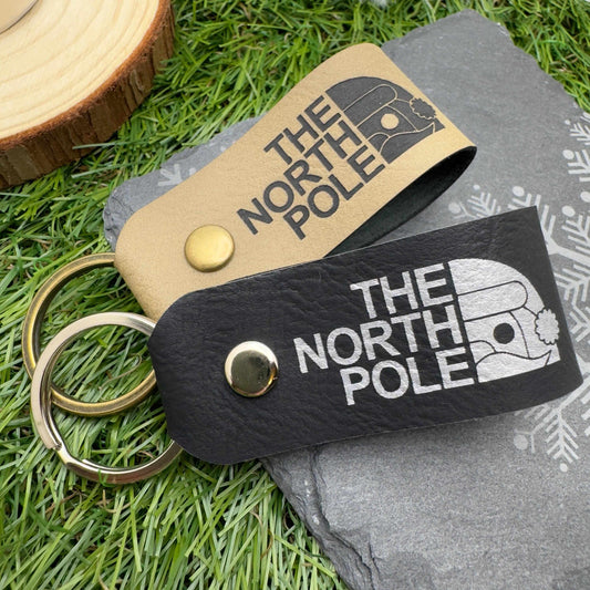 The North Pole Christmas Keyring Vegan Leather Xmas Gift for Him & Her Stocking filler Secret Santa gift Personalised leather Keychain