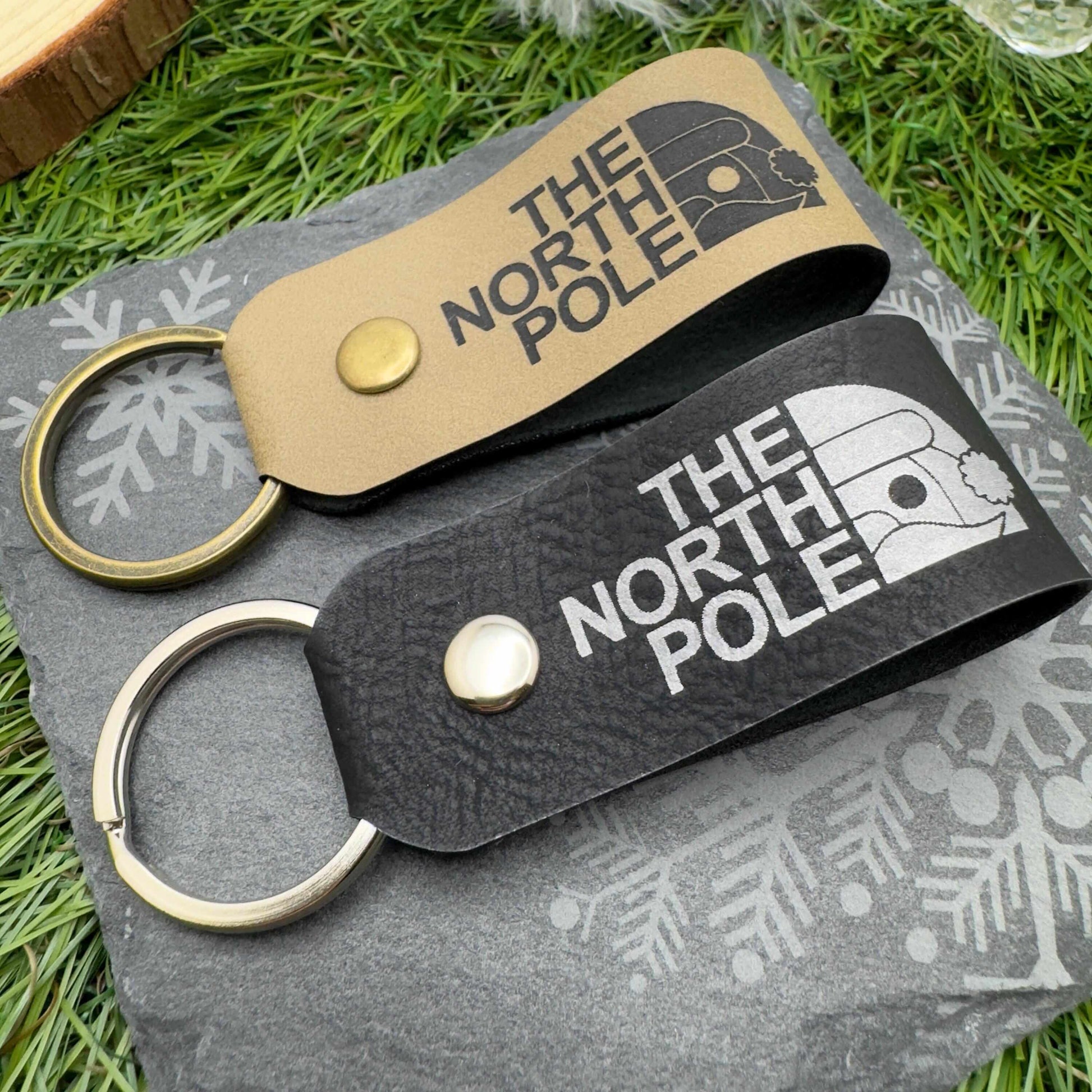 The North Pole Christmas Keyring Vegan Leather Xmas Gift for Him & Her Stocking filler Secret Santa gift Personalised leather Keychain