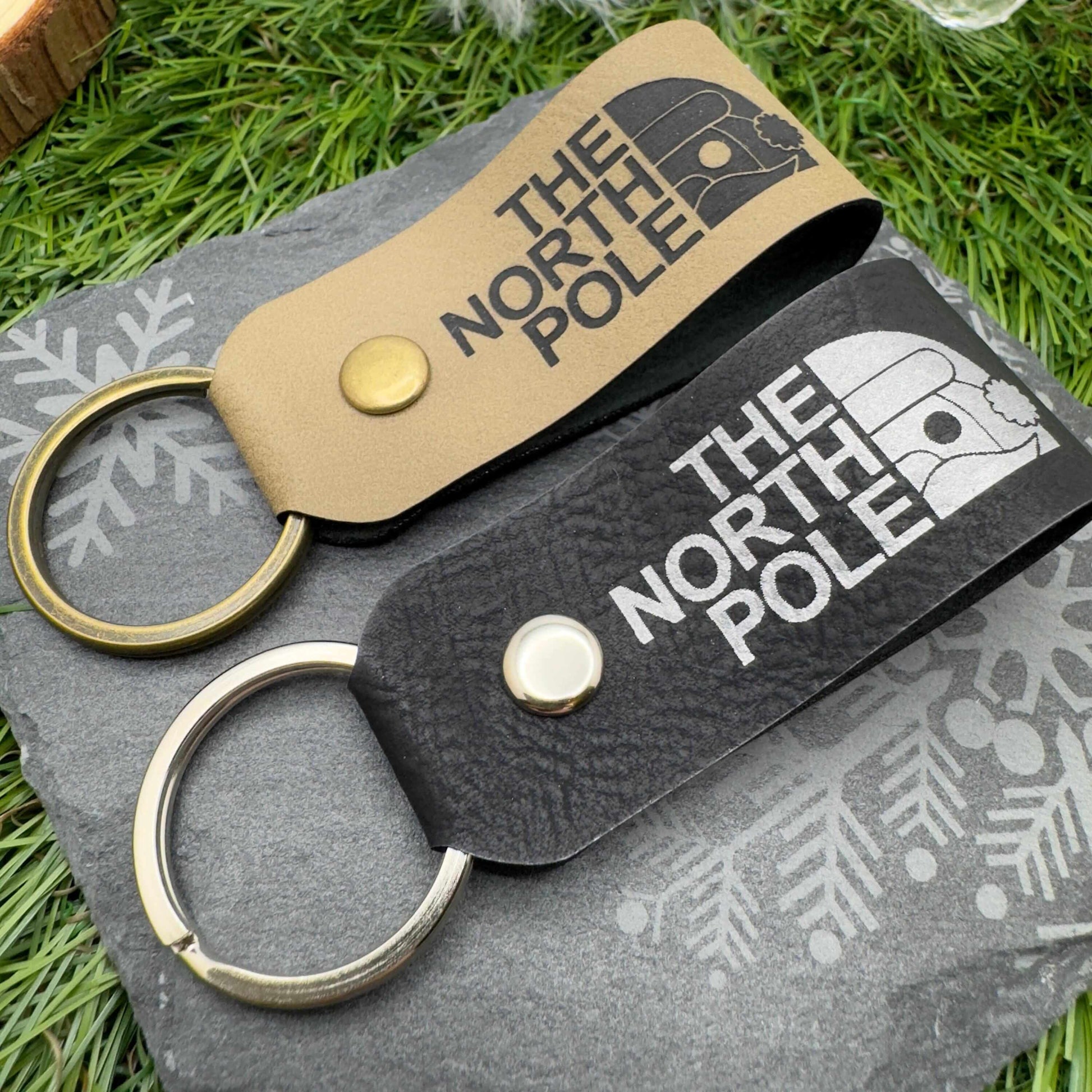 The North Pole Christmas Keyring Vegan Leather Xmas Gift for Him & Her Stocking filler Secret Santa gift Personalised leather Keychain
