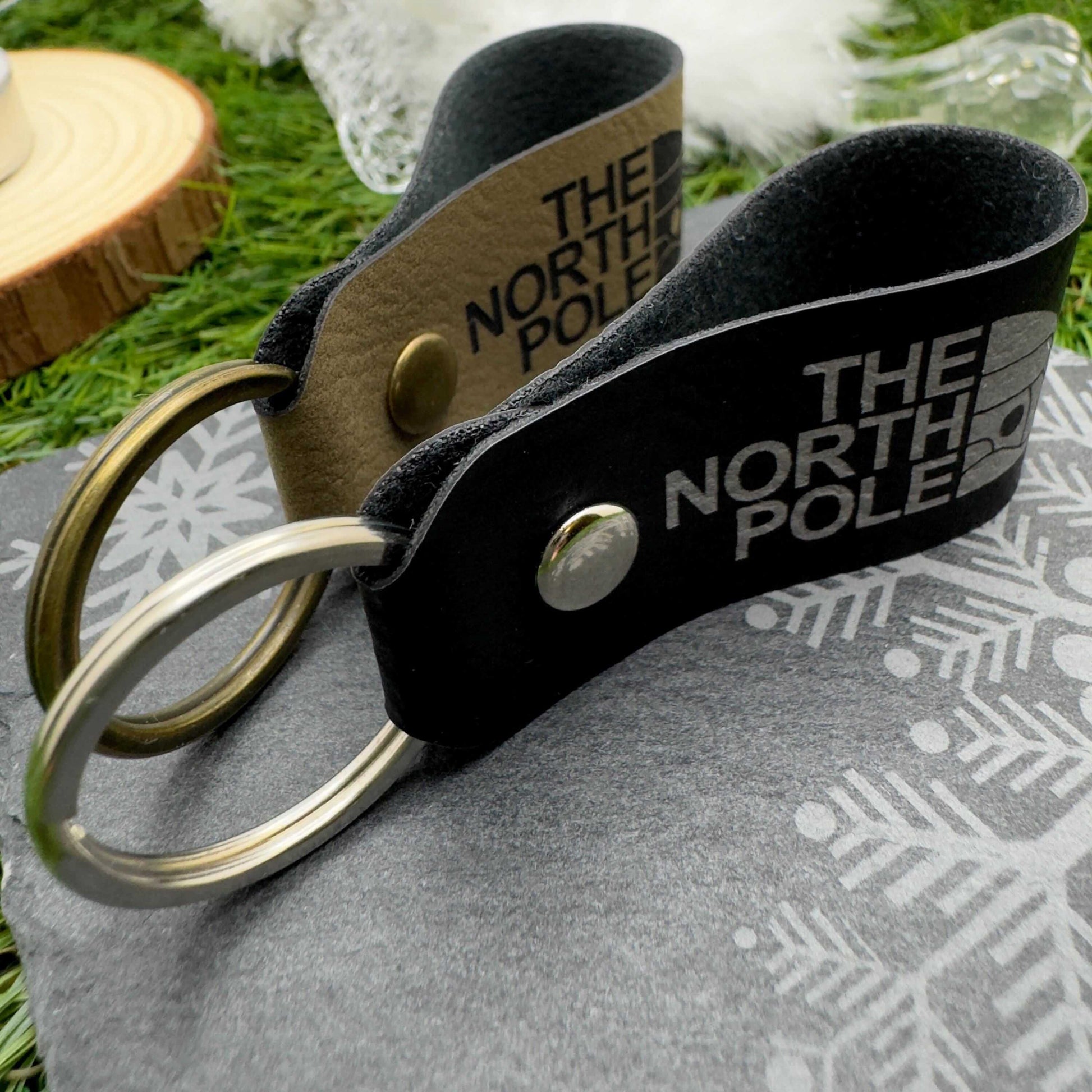 The North Pole Christmas Keyring Vegan Leather Xmas Gift for Him & Her Stocking filler Secret Santa gift Personalised leather Keychain