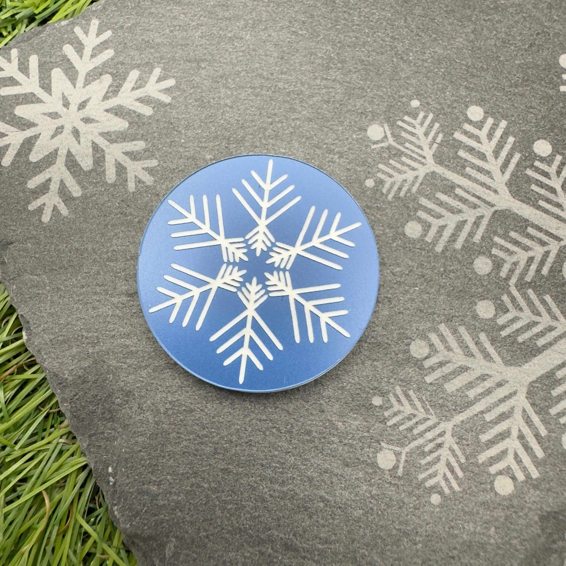 Snowflake flip coin token engraved back