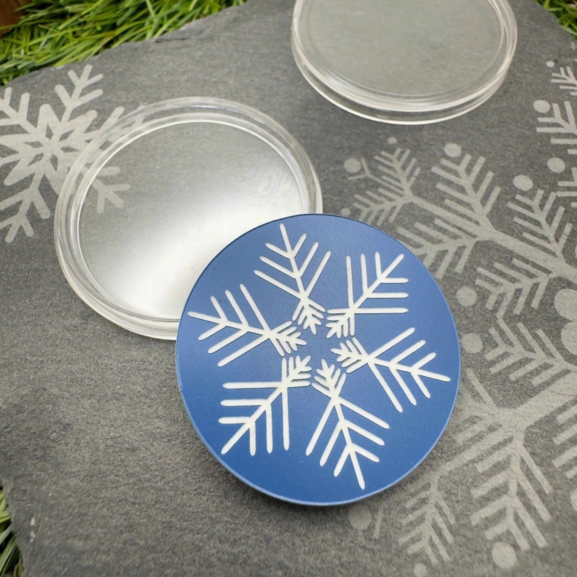 Snowflake flip coin token engraved back