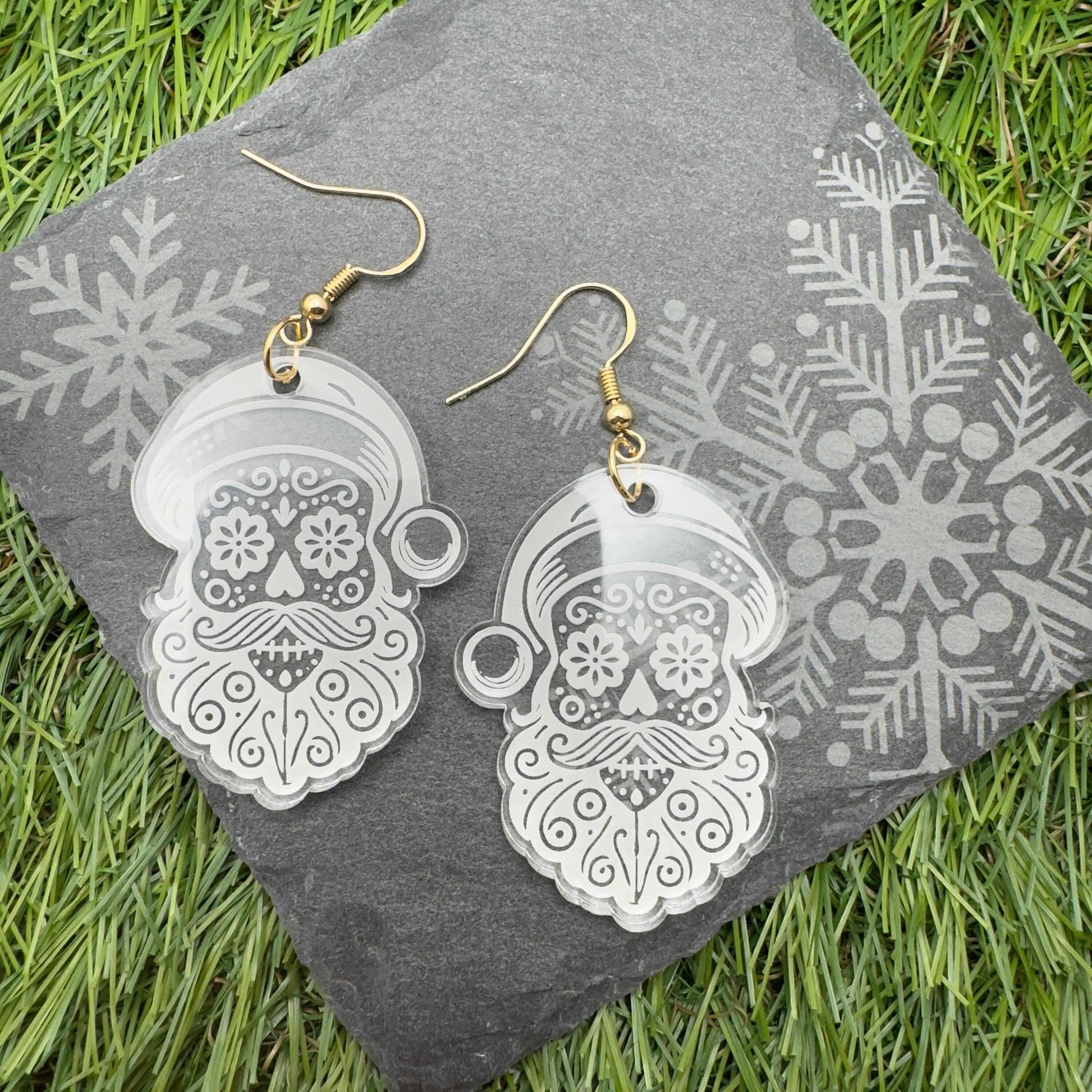 clear acrylic jewellery santa sugar skull earrings