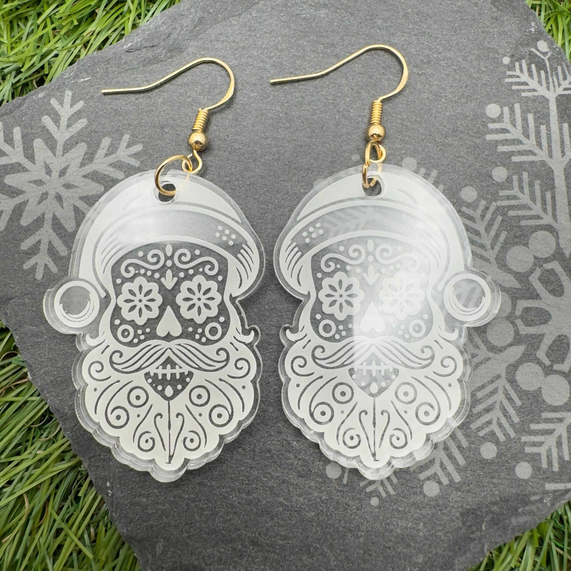 clear acrylic jewellery santa sugar skull earrings