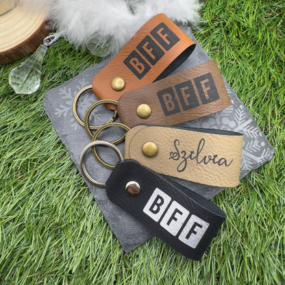 BFF Personalised Keyring Custom Keychain Eco-Friendly Gift for Friends Family & Loved Ones Custom Name or Initials Vegan Leather