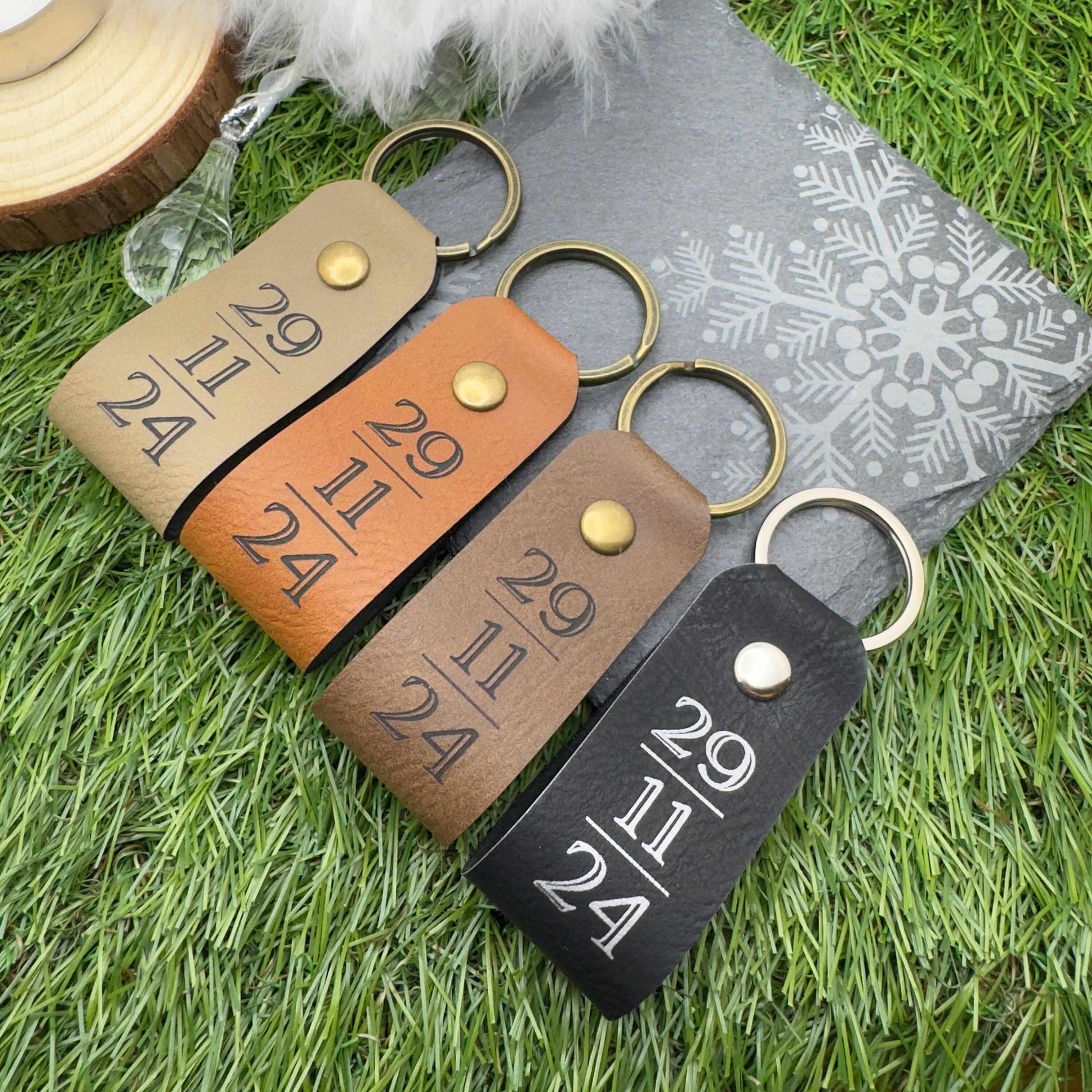 Special Date Personalised Keyring Custom Date & Quote Message Keychain Best Day Ever Keepsake Unique Gift for Him or Her Vegan Leather