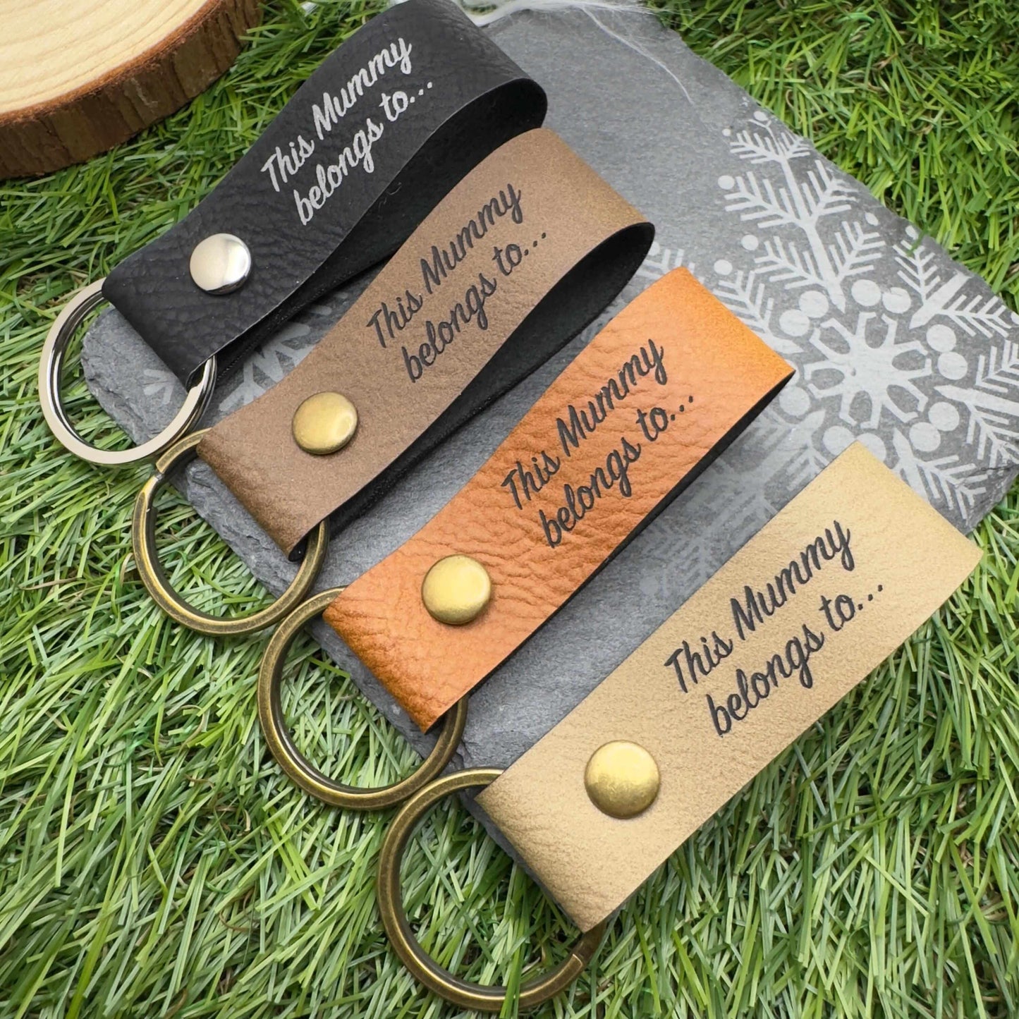 This mummy daddy belongs to Personalised Vegan Leather Keyring with Custom Engraving Ideal Gift for Mums Dads & Loved Ones