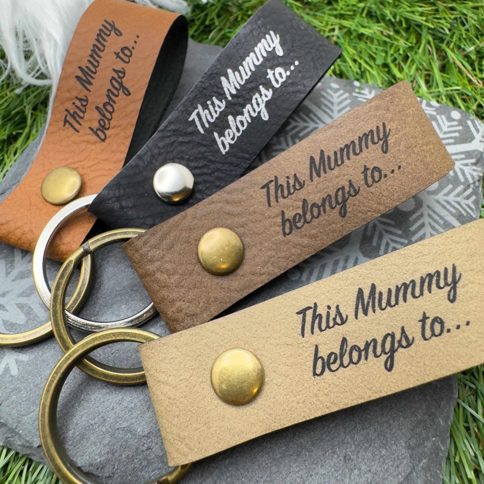 This mummy daddy belongs to Personalised Vegan Leather Keyring with Custom Engraving Ideal Gift for Mums Dads & Loved Ones