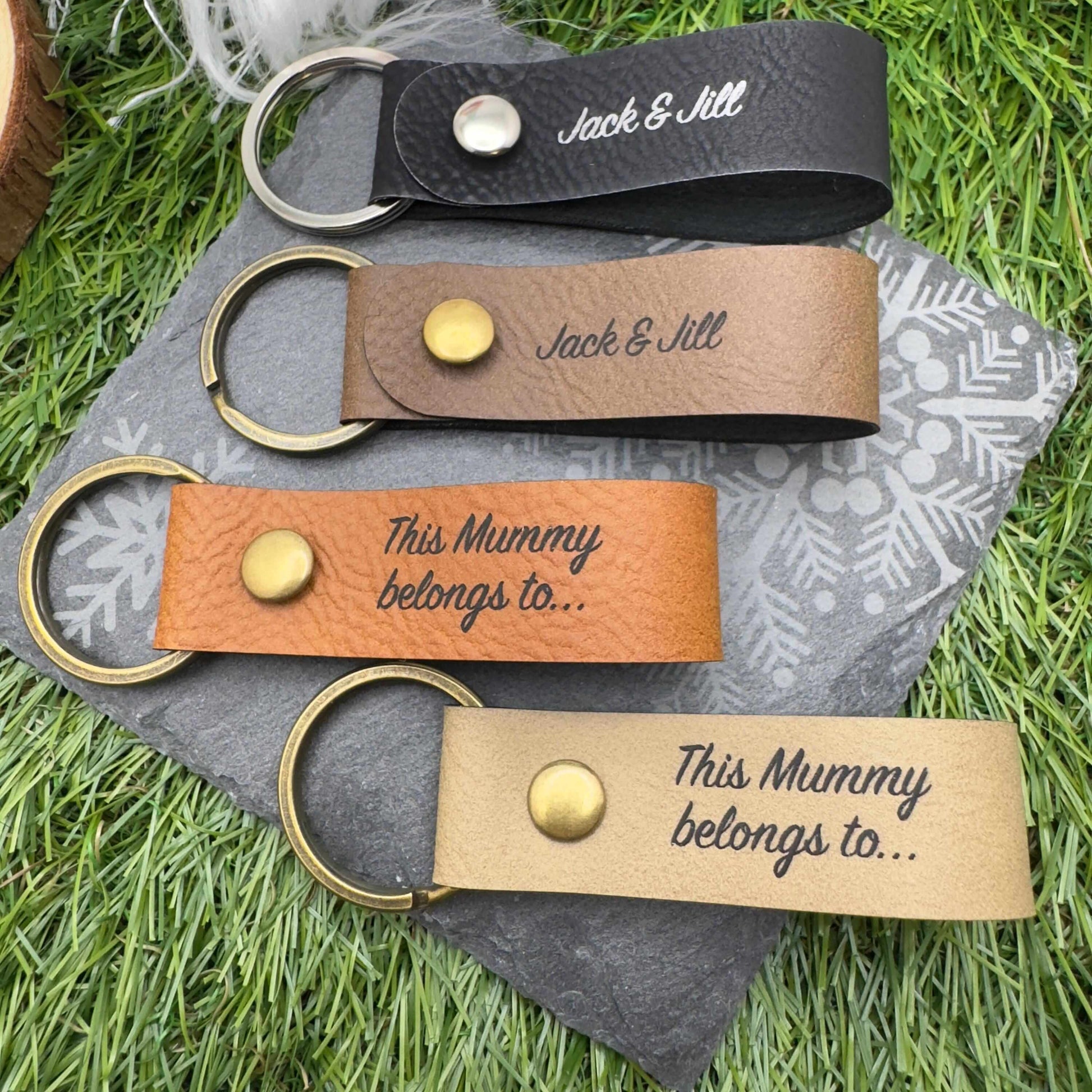 This mummy daddy belongs to Personalised Vegan Leather Keyring with Custom Engraving Ideal Gift for Mums Dads & Loved Ones