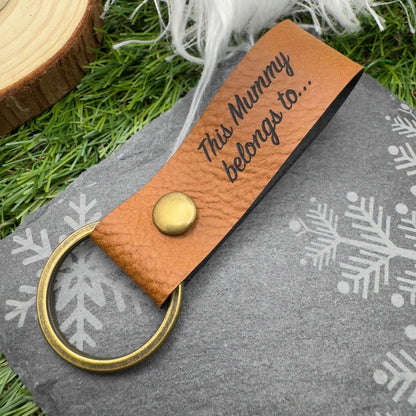 This mummy daddy belongs to Personalised Vegan Leather Keyring with Custom Engraving Ideal Gift for Mums Dads & Loved Ones