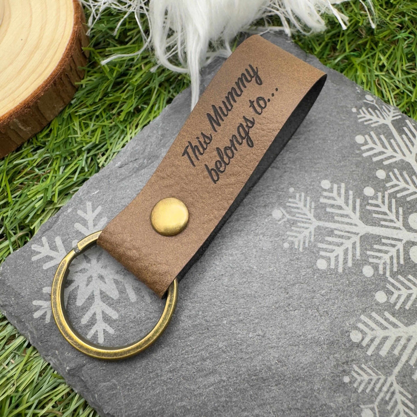 This mummy daddy belongs to Personalised Vegan Leather Keyring with Custom Engraving Ideal Gift for Mums Dads & Loved Ones