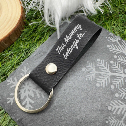 This mummy daddy belongs to Personalised Vegan Leather Keyring with Custom Engraving Ideal Gift for Mums Dads & Loved Ones