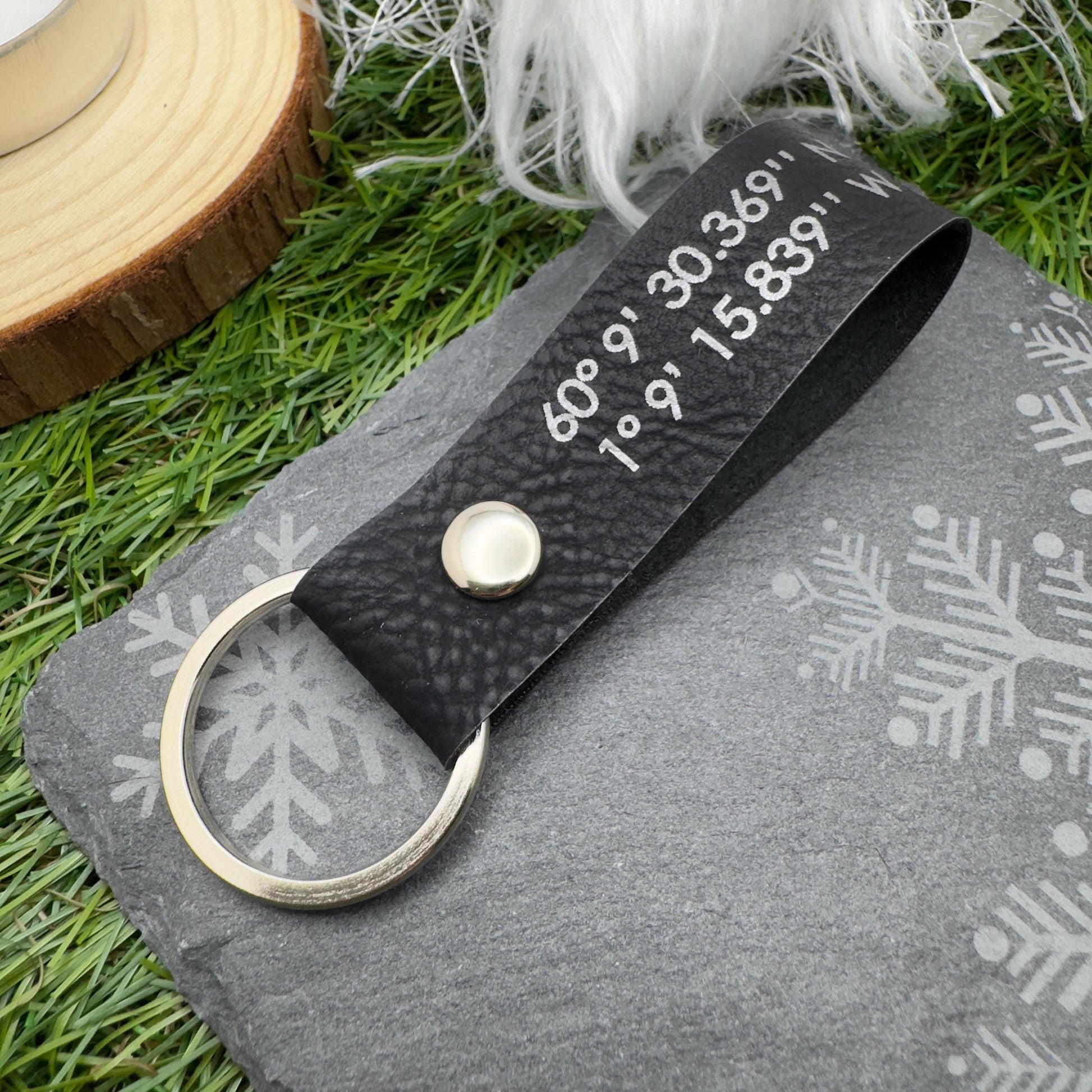 Personalised GPS Coordinates Vegan Leather Keyring with Custom Engraving Unique Gift for Him or Her Location coordinates keychain