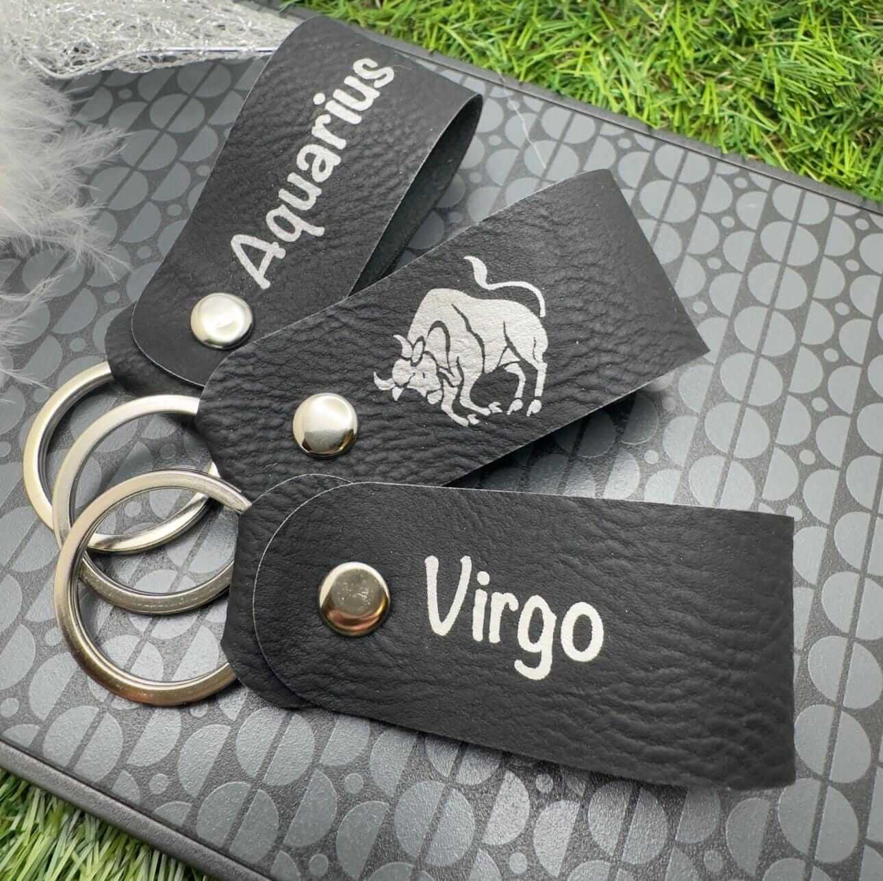 star sign zodiac horoscope custom leather keyring