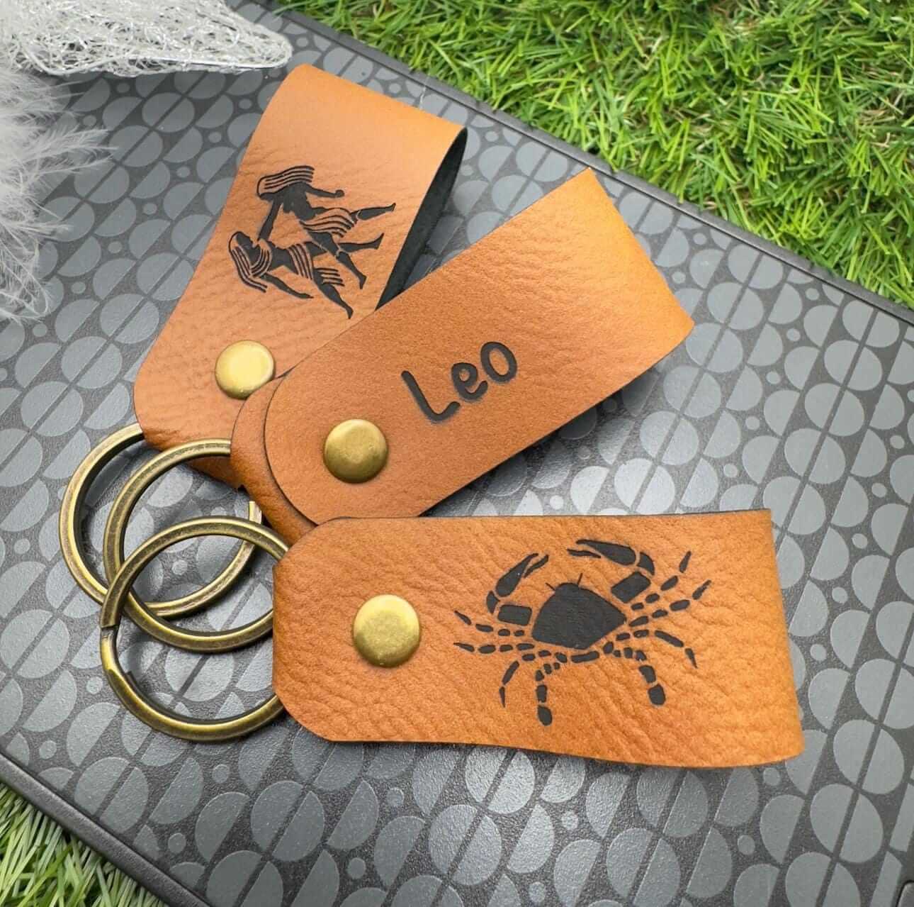 star sign zodiac horoscope custom leather keyring