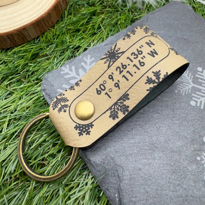 GPS Coordinates Keyring Personalised Vegan Leather Keychain GPS Location Keyring Coordinates Gift For Her Gift for Him Anniversary Keepsake