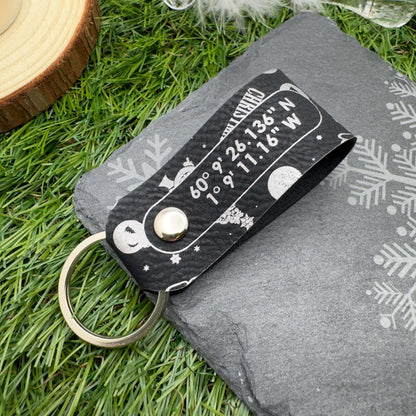 GPS Coordinates Keyring Christmas Keychain Custom Location Keepsake Personalised Vegan Leather GPS Location Keyring Anniversary Keepsake