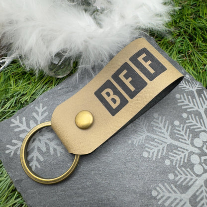 BFF Personalised Keyring Custom Keychain Eco-Friendly Gift for Friends Family & Loved Ones Custom Name or Initials Vegan Leather