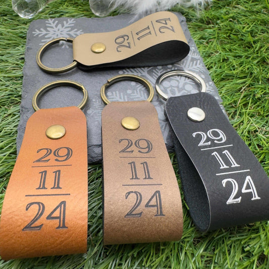 Special Date Personalised Keyring Custom Date & Quote Message Keychain Best Day Ever Keepsake Unique Gift for Him or Her Vegan Leather