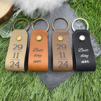 Special Date Personalised Keyring Custom Date & Quote Message Keychain Best Day Ever Keepsake Unique Gift for Him or Her Vegan Leather