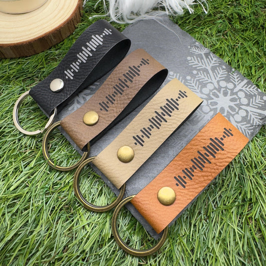 Personalised Spotify Code Keyring Vegan Leather Unique Music Gift Keychain for Him or Her Scannable Spotify keyring