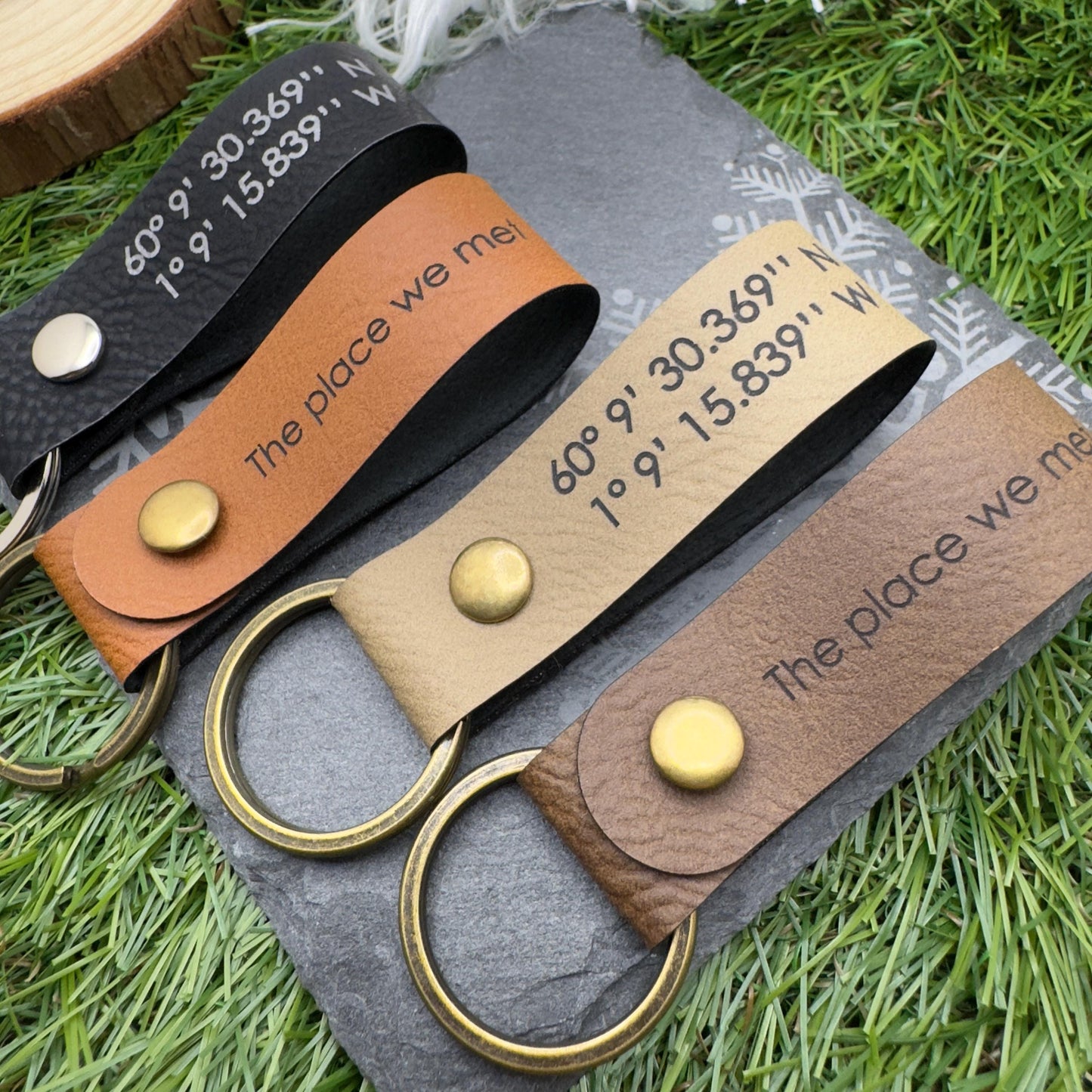 Personalised GPS Coordinates Vegan Leather Keyring with Custom Engraving Unique Gift for Him or Her Location coordinates keychain