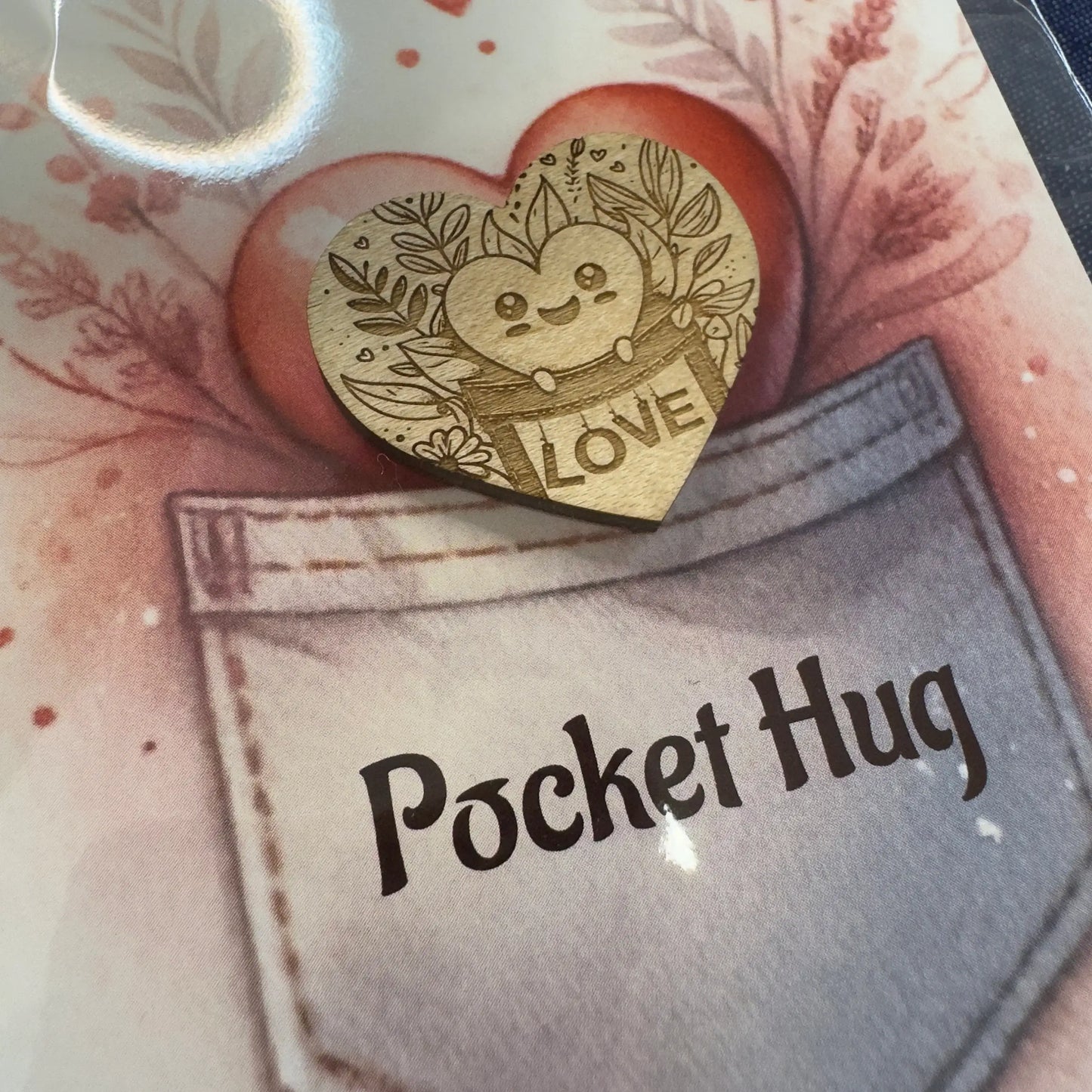 Pocket hug wooden love heart