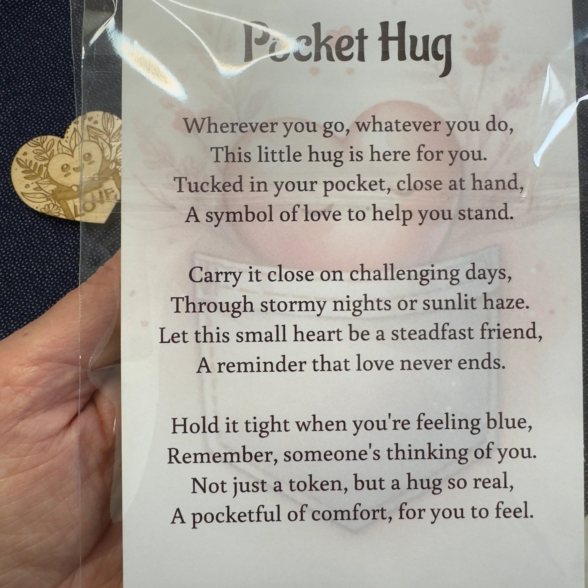 Pocket hug wooden love heart