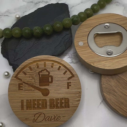 Personalized Bamboo Bottle Opener & Fridge Magnet | Custom Engraved Wooden Bar Tool
