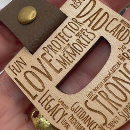 Personalised Wooden DAD Keyring – Engraved Word Art Gift for Father’s Day